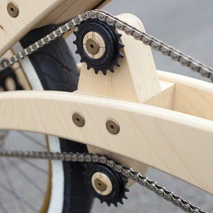 Gears in a wooden bike.