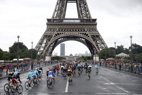 Tour de France race under the Eiffel Tower.